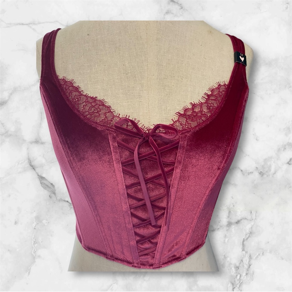 Elegant Burgundy Lace-Up Corset Top
